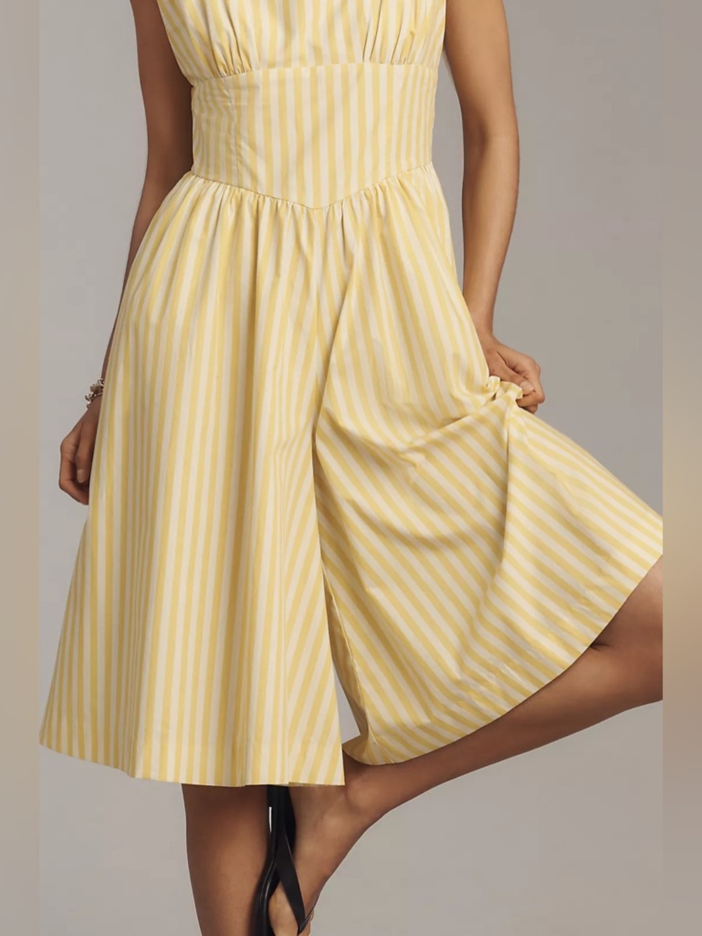 Maeve Sleeveless Cotton Square-Neck Romper Yellow Stripe Adjustable Straps - Picture 4 of 8